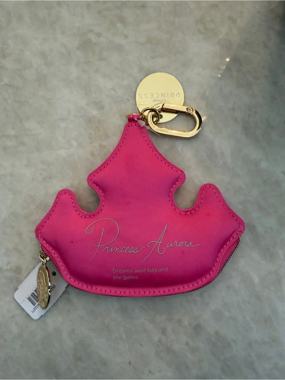 New Bath & Body Works Disney Princess AURORA Coin Purse Pink Crown Zipper Clip